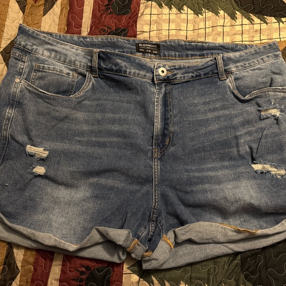 BloomChic Blue Distressed Jean Shorts